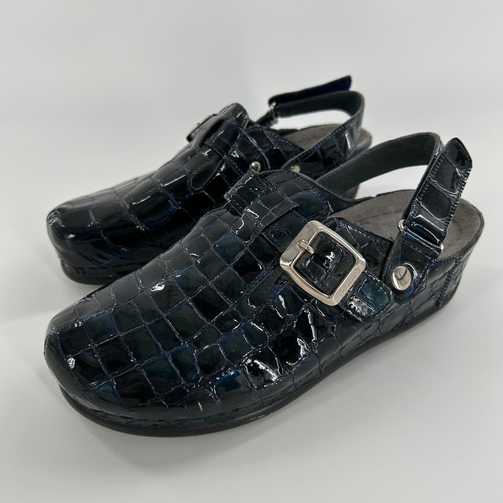 90's‎ Helle by Romu's Patent Crocodile Print Slingback Clogs Mules Shoes Size 36